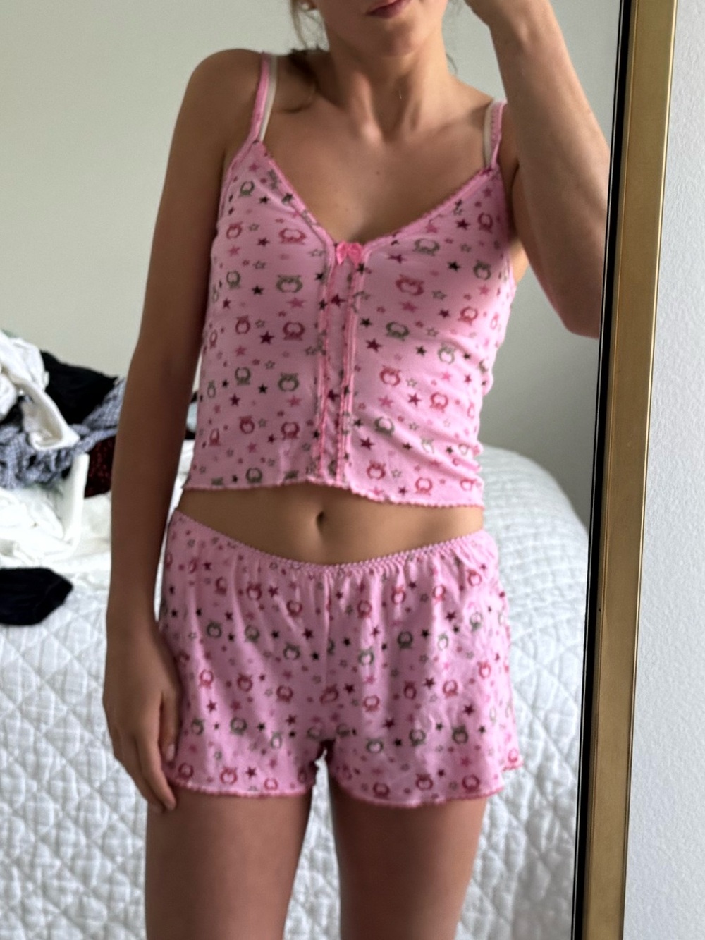 Women's Pink Floral Button Cami & Short Pajama Set